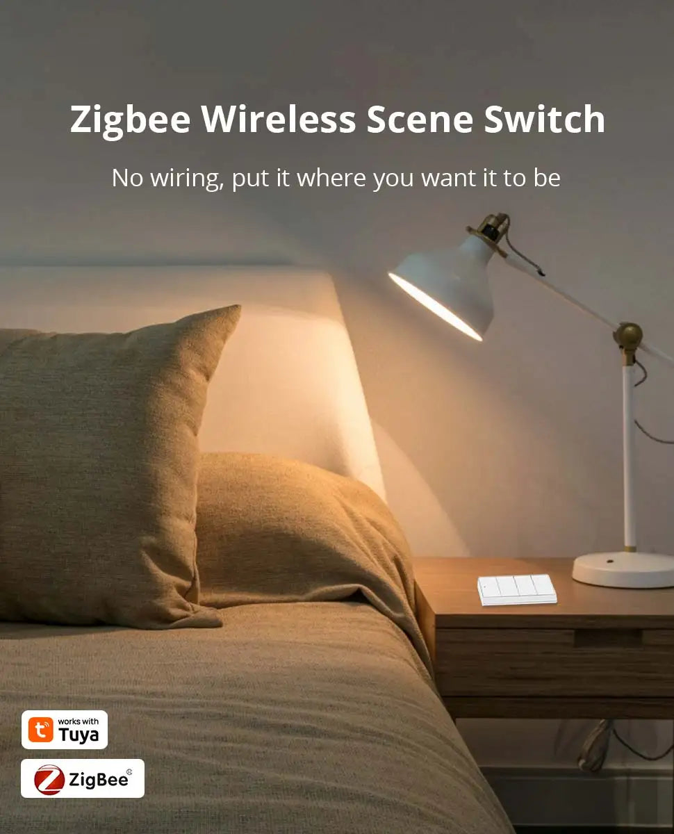 Zemismart 4-Gang Zigbee Wireless Scene Switch,Battery Powered, Compatible with Tuya Home Assistant Homey Hubitat (Hub Required）