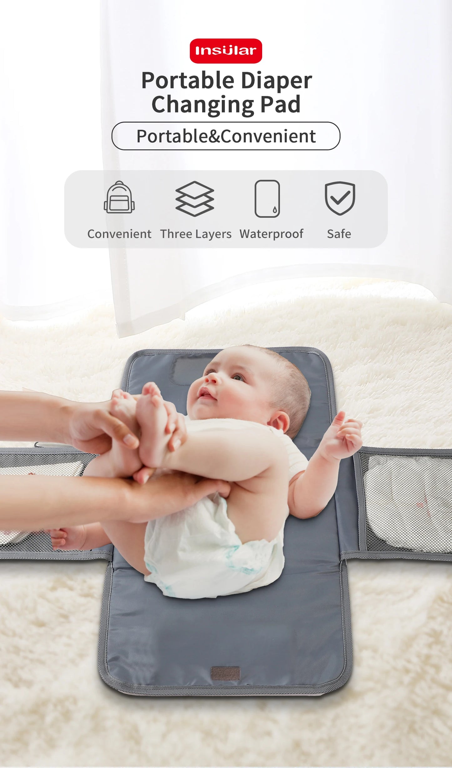 INSULAR Baby Diaper Changing Pad Portable Diaper Bag Waterproof Infant Nappy Sheet Multi-functional Mother-Baby Nursing Products