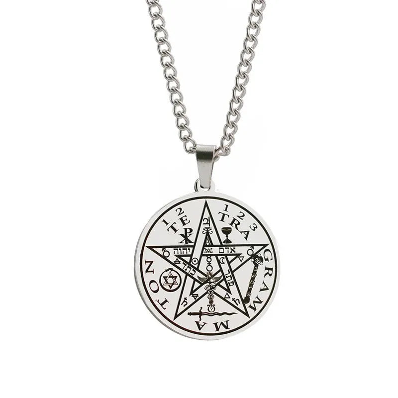 Round Stainless Steel Salomon Pentagram Pendant Charm Men's Necklace Hip Hop Punk Accessories Jewelry Gift Dropship