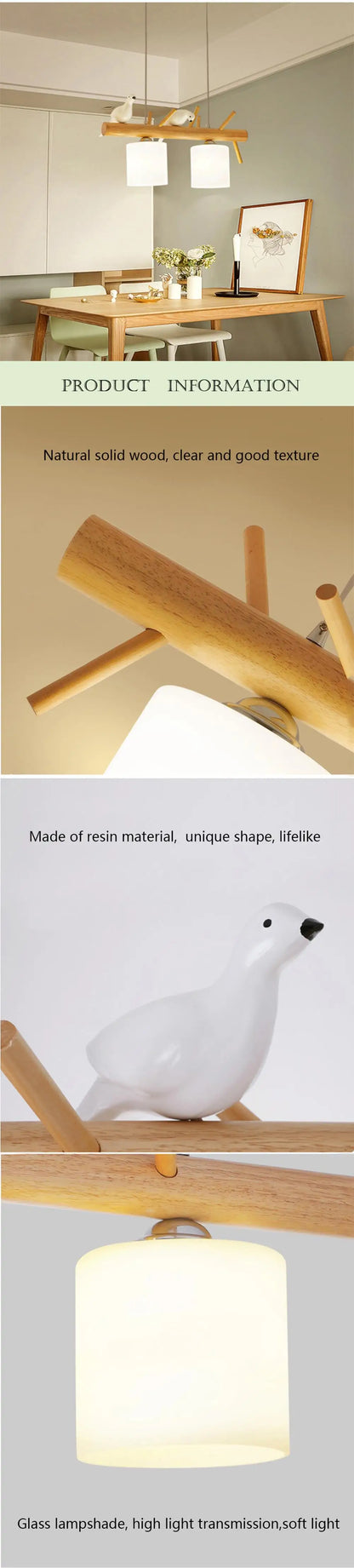 Decorative Nordic Pendant Lights Glass Hanging Lamp Dining Kids Room Restaurant Creative Animal Birds Pendant Lamp Wood Lighting