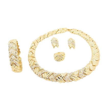 ewelry for Women Fashion Crystal Jewelry Set 18k Gold Plated Rhinestone Clear Crystal Necklace Earrings Accessories Gifts for Pr