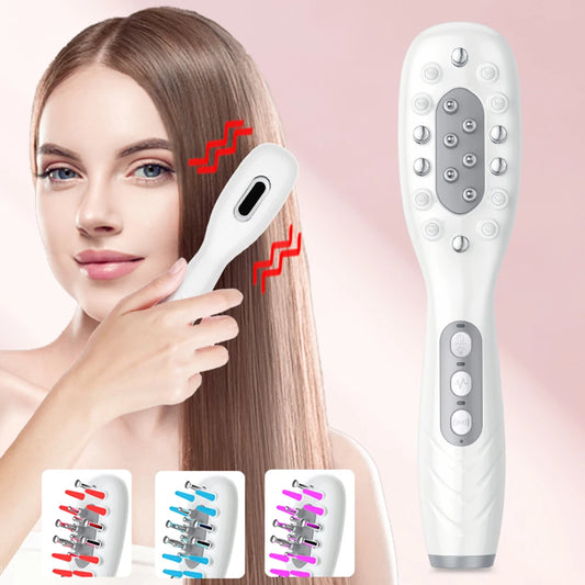 Electric Scalp Massage Comb Red Blue LED Light Therapy EMS Vibration Massage Brush Anti-Hair Loss Medicine Scalp Oil Applicator