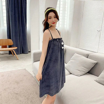 Women Bath Towel Absorbent Wearable Mircofiber Bathrobe Swimming Beach Blanket Sauna Shower Towel Suspenders Nightdress Dress