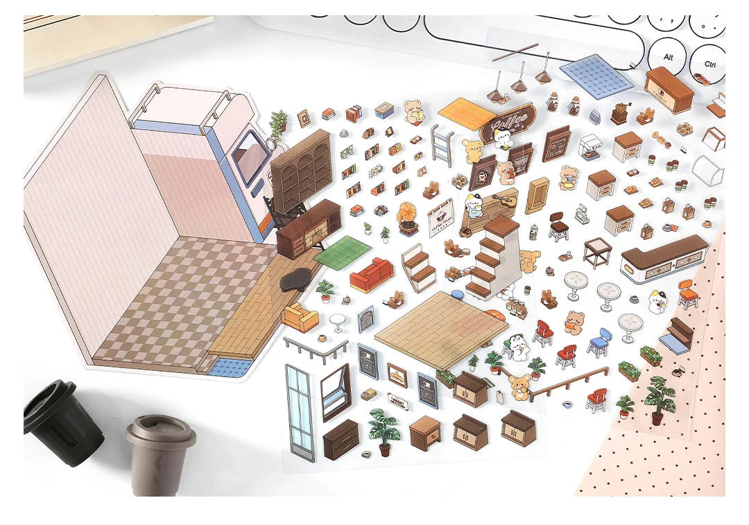 Creative Design Outdoor Scene Sticker for Student Cute Cartoon DIY Decor Landscaping Sticker Scrapbook Journal Student Sticker