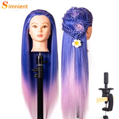Mannequin Head Model With Long Synthetic Hair, Manikin Head Styling Hairdresser Training Head, Doll Head for Braiding Practice