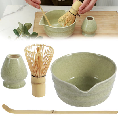 4Pcs Matcha Whisk Set Elegant Matcha Tea Set Reusable Matcha Making with Ceramic Matcha Bowl Matcha Whisk Holder for Tea Lovers