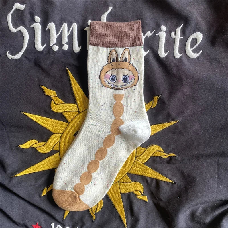 Labubu Mid Length Socks for Children Versatile Couples Trendy College Style Anime and Cartoon Department Labubu Cloth Long Socks