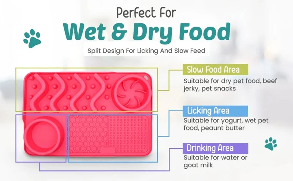 Slow Feeder Mat for Pets - Non-Toxic Silicone (Turquoise) Upgraded Anxiety and Boredom Relief Tool with Aluminum Bowl,17x11x2 in