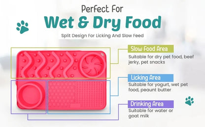 Slow Feeder Mat for Pets - Non-Toxic Silicone (Turquoise) Upgraded Anxiety and Boredom Relief Tool with Aluminum Bowl,17x11x2 in