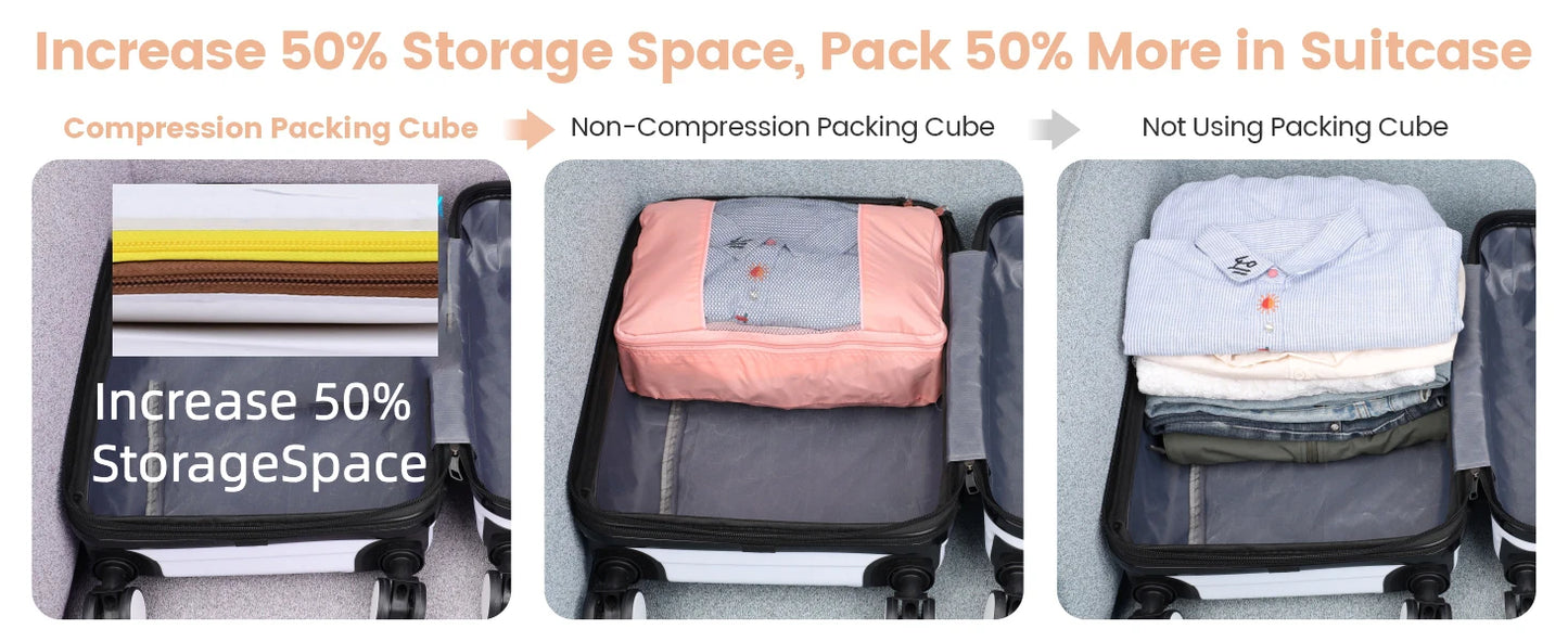 2/6/9 Set Compression Packing Cubes Waterproof Travel Organizer Bags Space-Saving Luggage Storage for Suitcase Travel Essentials