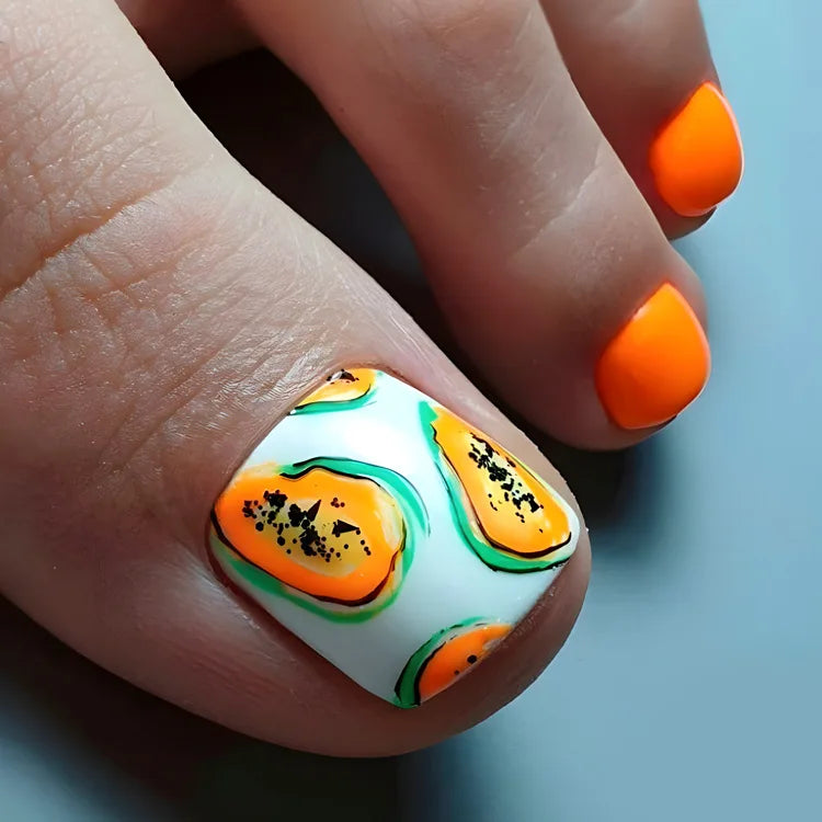 24 Pcs French Design Fake Toe Nail Press on Toe Nail Summer False Nails Acrylic Reusable Toe Nail Decorated Nails With Tool Kit