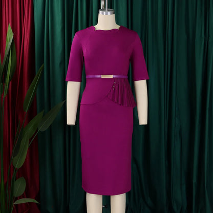 Office Dresses for Ladies 2024 Latest Summer Simple Elegant Half Sleeve Formal Church Dress Women Knee Length Pencil Peplum Dres