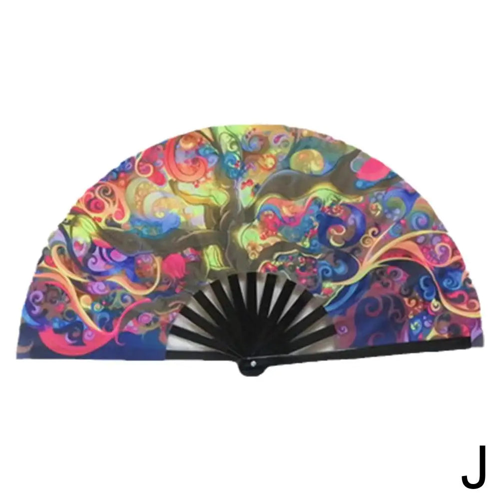 33cm Large Folding Hand Rave Fan Chinease/Japanese Gifts Fan Dance Music Colorful Fan Festival Fan Gradient Reflective Fold