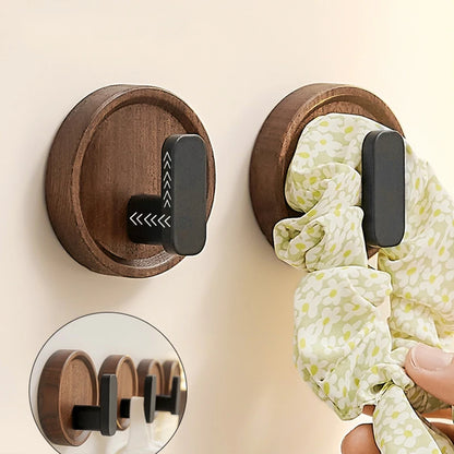 Self Adhesive Wall Hooks Walnut Hanging Hooks For Kitchen Bathroom Solid Hook Coat Storage Hook Home Towel Key Bag Decor Holder