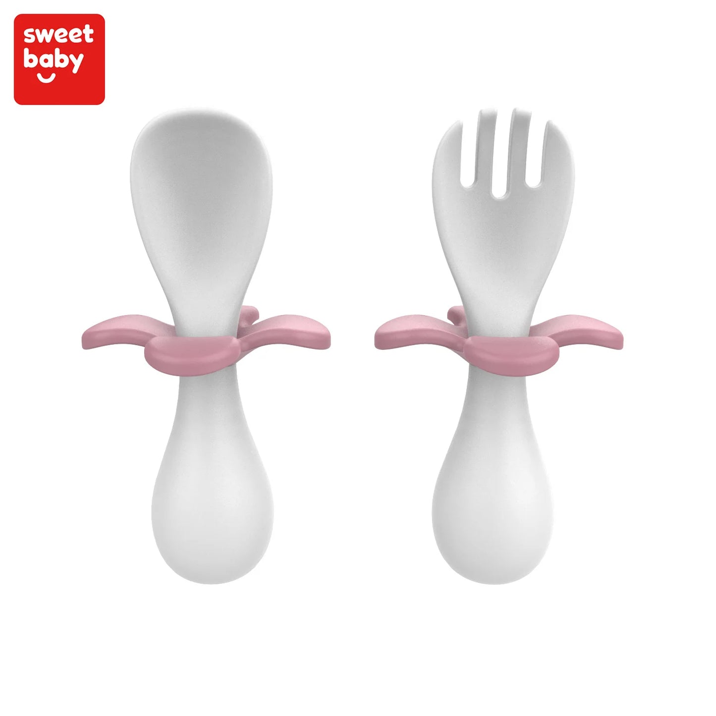 2pcs/set Food Grade Silicone Mini Fork Spoon For Baby petal  Print Utensils Set Feeding Spoon Learn To Eat Children's Tableware