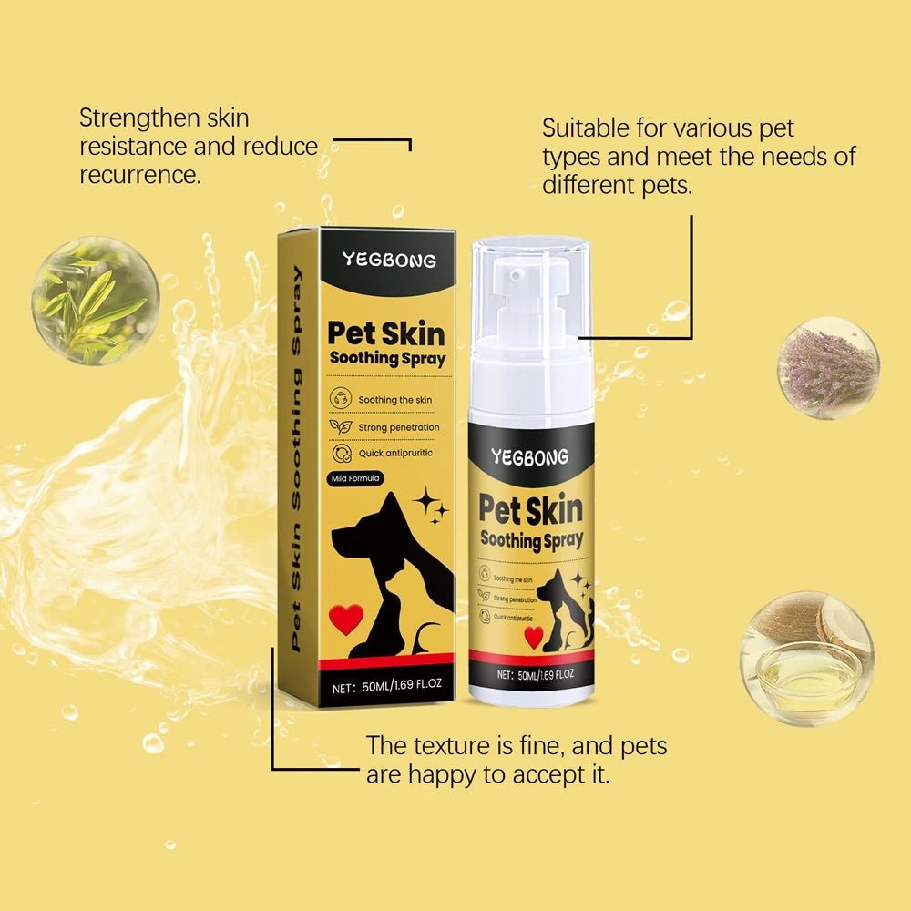 50ml Pet Skin Care Spray Relieve Discomfort for Dogs Cat Flea Lice Control Alleviate Skin Scratching Licking Pet Wound Spray