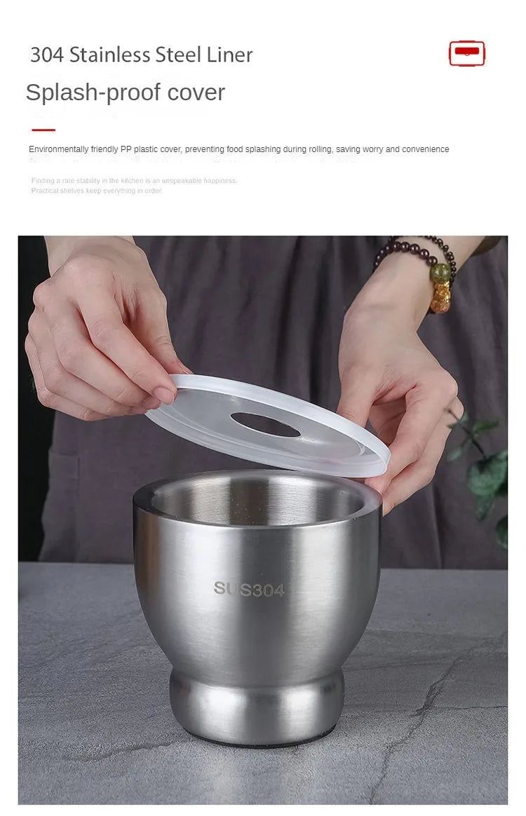 Stainless Steel Mortar and Pestle Kitchen Garlic Pugging Pot Pharmacy Bowl Pepper Spice Grinder Pot Household