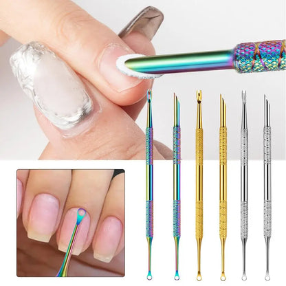 Pedicure Tool Double-Headed Nail Cuticle Pusher Polish Scraper Hook Type Dead Skin Remover Nail Care Stainless Steel