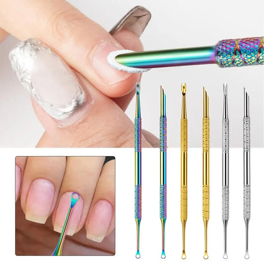 Pedicure Tool Double-Headed Nail Cuticle Pusher Polish Scraper Hook Type Dead Skin Remover Nail Care Stainless Steel