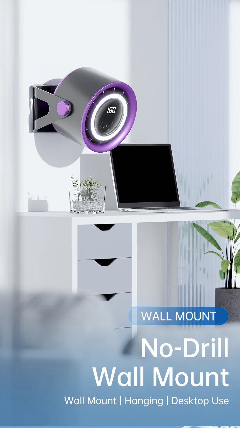 TINSOL 2500mAH Portable Electric Fan with Ambient Light Turbo Mute Electric Fan Desktop Wall Mount Ceiling Air Cooler