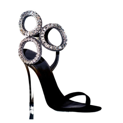 Circle Heels 2024 New Dress Wedding Shoes with Rhinestone Open Heel Roman Sandals