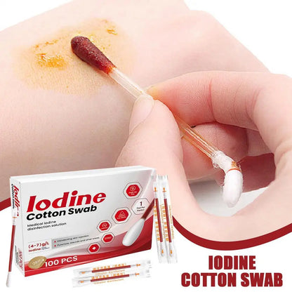 Iodine Cotton Swab Break-Off Iodine Cotton Swab 100X Iodine Swab Cotton Swab Medical Iodine Cotton Stick skin care tool