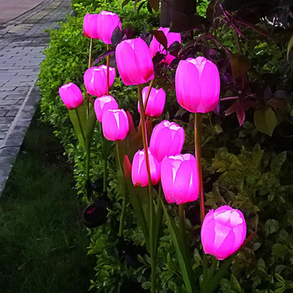 3 Heads Solar Lights Outdoor Decorative Solar Garden Lights tulips Flower Lawn Lamp for Yard Patio Garden Decor
