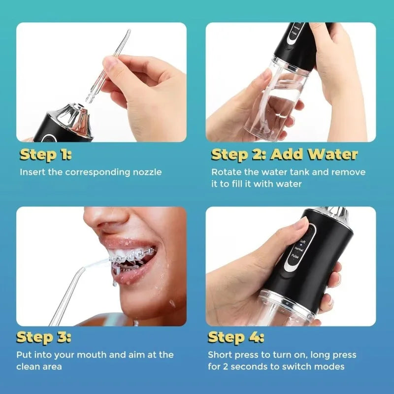 Oral Irrigator Portable Teeth Irrigator USB Rechargeable Waterproof Teeth Scrubber 3 Modes Clean Teeth Suitable Children Adults