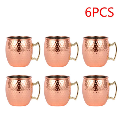 1-8PCS 500ML Moscow Mule Copper Mugs Metal Mug Cup Stainless Steel Hammered Copper Plated Beer Coffee Cup Bar Cocktail Wine Cups
