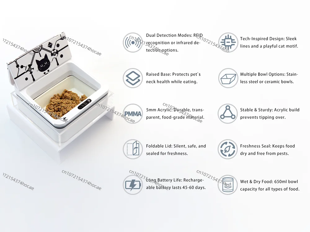 Smart Automatic Pet Feeder With RFID Sensor, Elevated Base, and 650ml Capacity for Wet & Dry Food