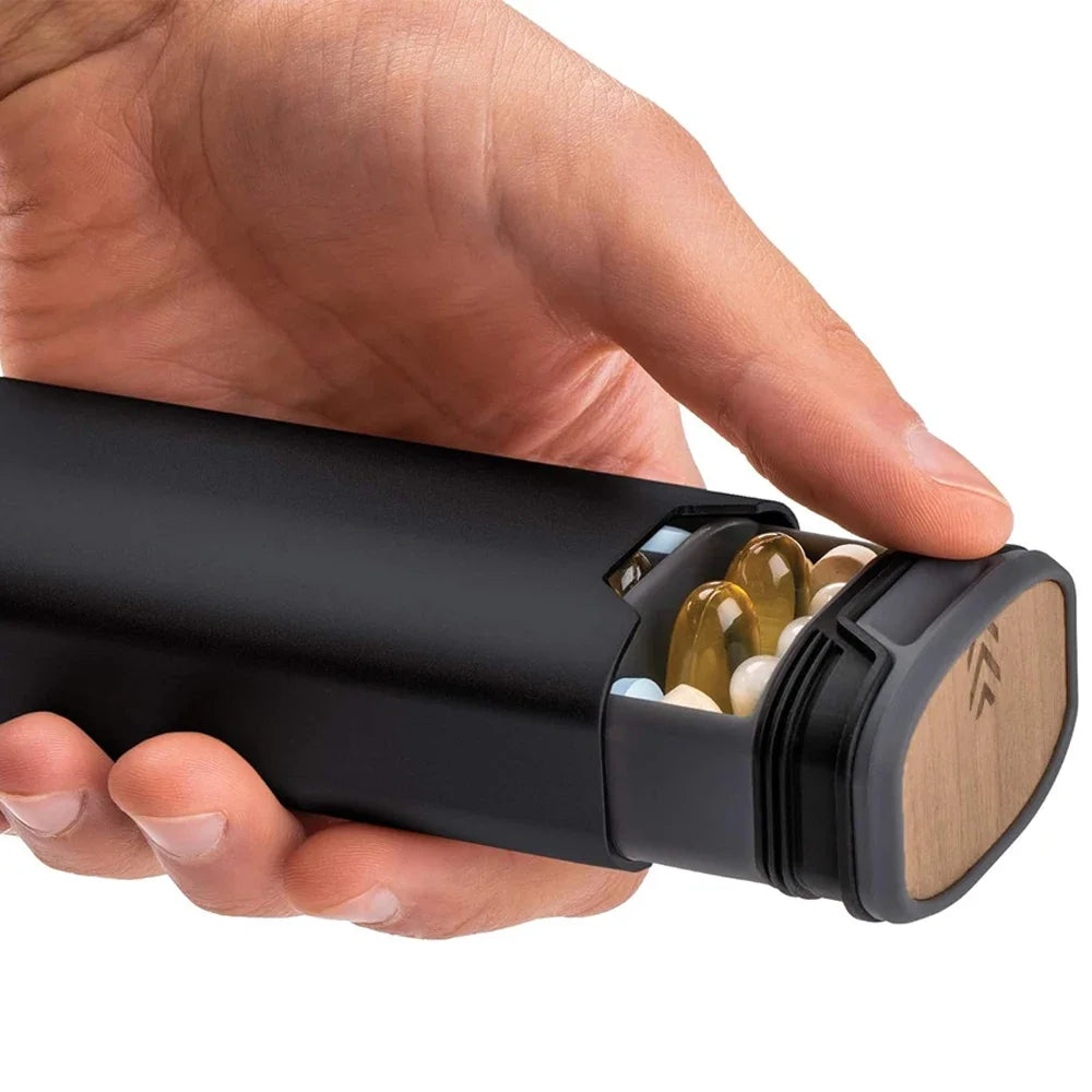 1Pcs 7 Day Weekly Pill Organizer,Premium Stylish Aluminum and Wood Large Capacity Pill Box for Supplements,Vitamins and Medicine