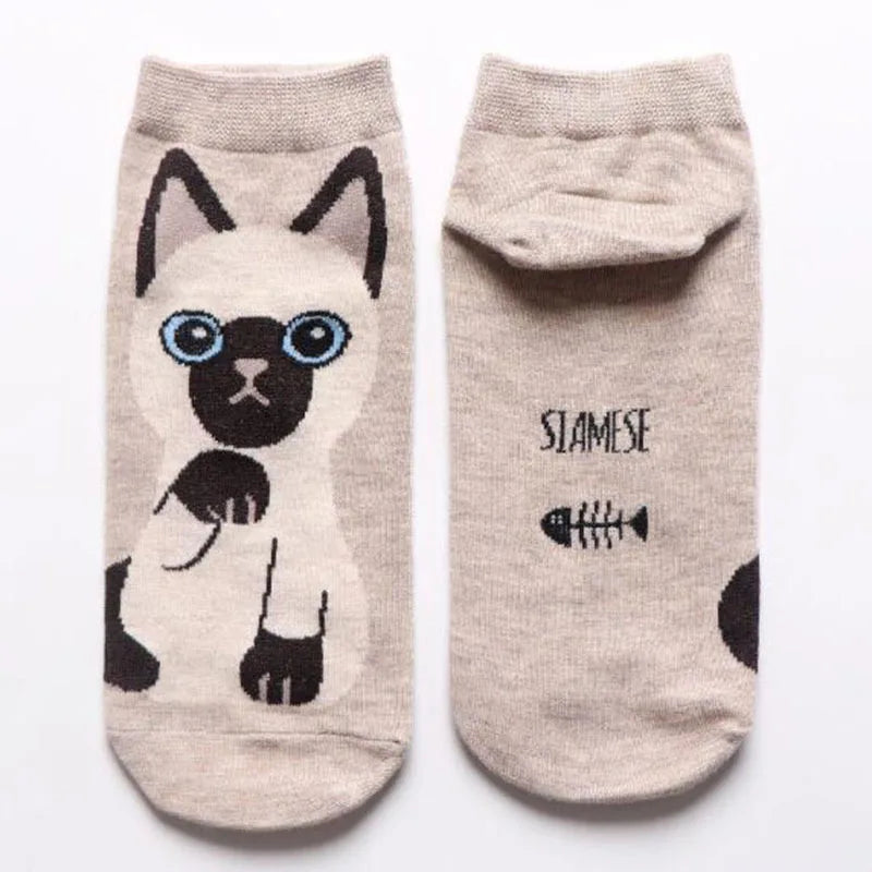 5 Pairs/Set Women's Cartoon Cute Cat Ankle Socks Breathable Perfect for Everyday Fashion