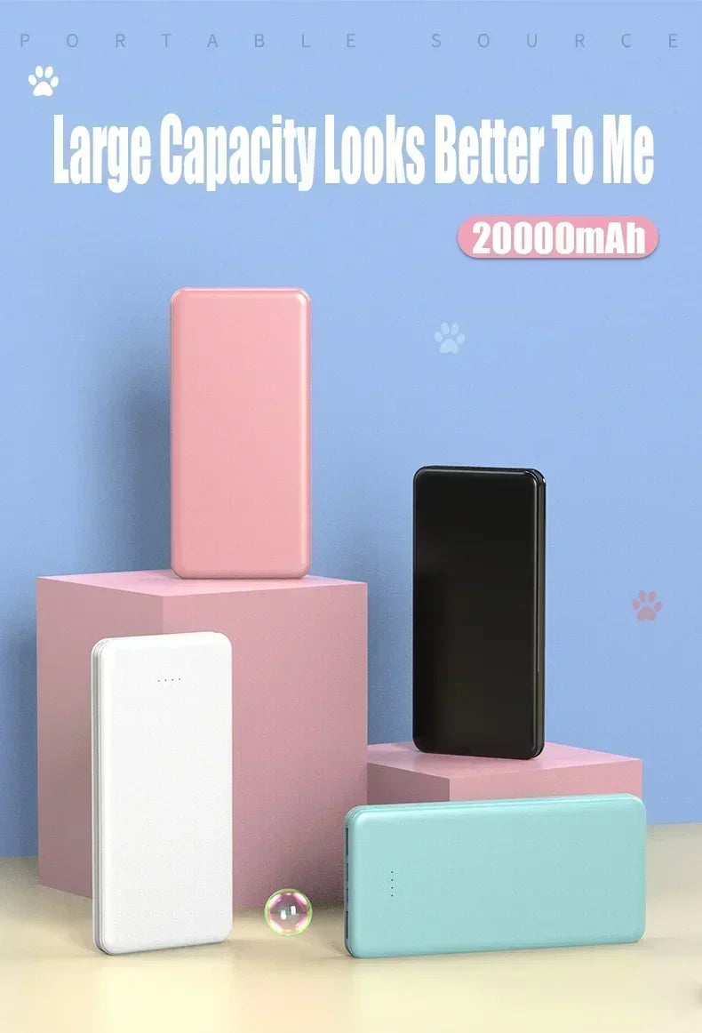 New Portable Power Bank 20000mAh Ultra Large Capacity 10W Super Fast Charger Dual Output Dual Input Design External Battery Pack