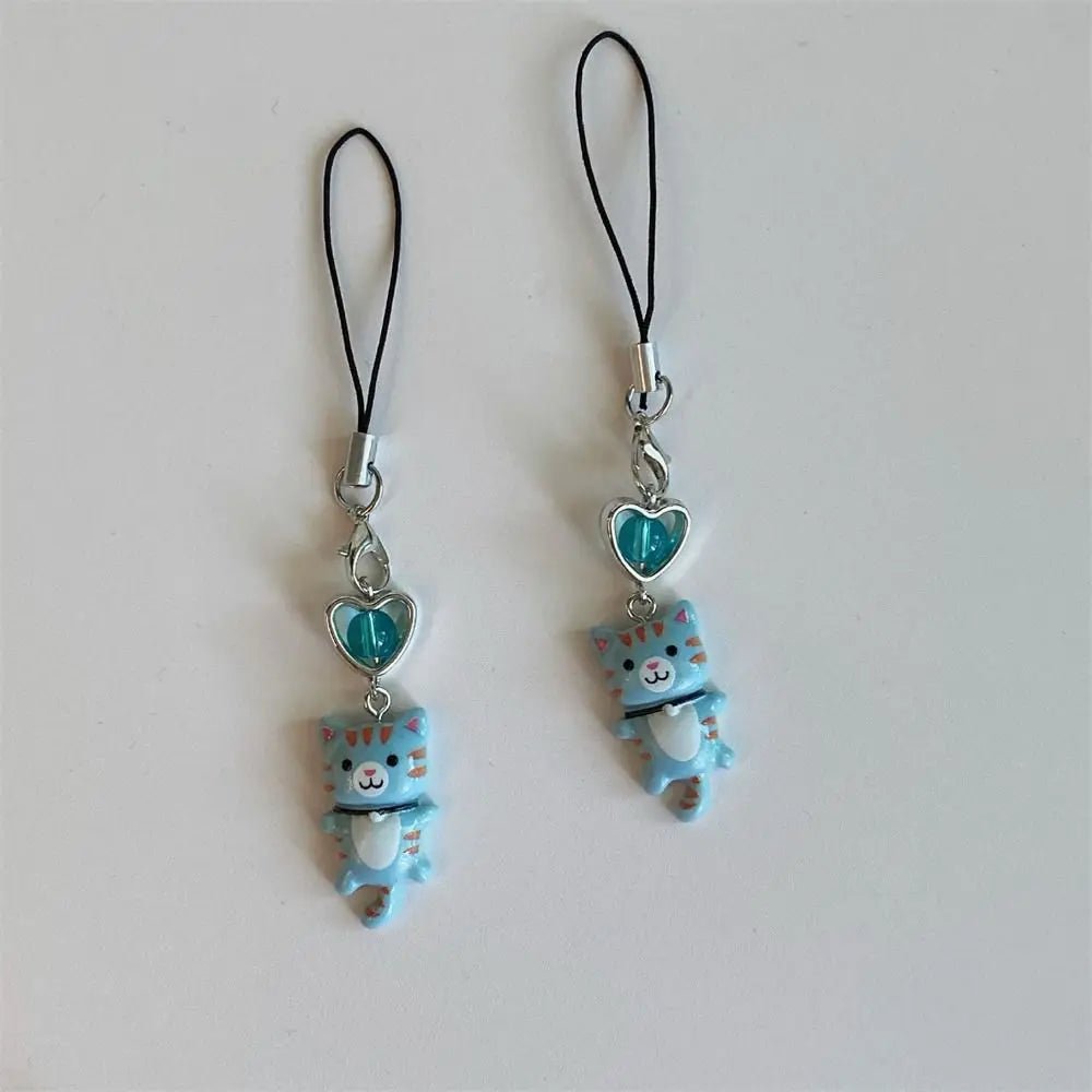 Cat Pendant Phone Strap Anti Lost Keychain Y2K Phone Charm Heart Cute Phone Lanyard Women Girls Phone Accessories