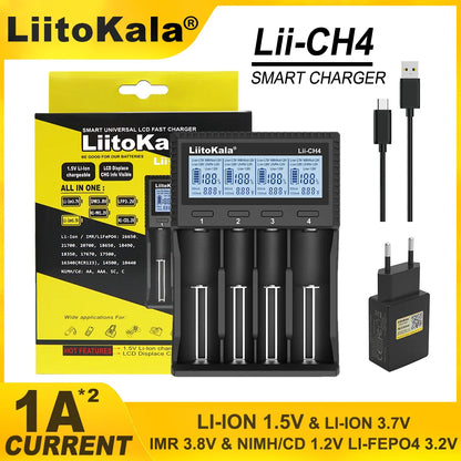 LiitoKala Lii-M4 Lii-CH4 18650 Charger LCD Display Universal Smart Charger Test Capacity 26650 18650 21700 AA AAA Battery 4slot