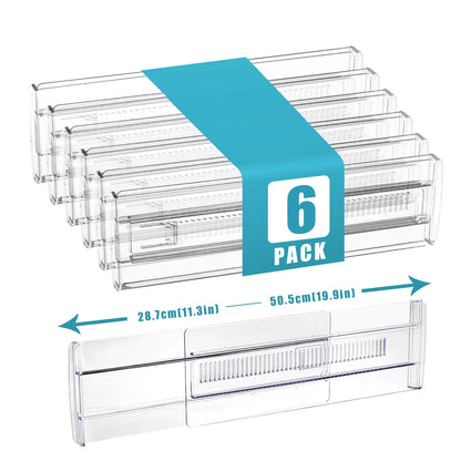 Drawer Dividers 6 Pack, Expandable Drawer Organizer, Suitable For Kitchen, Bedroom, Dresser And Office Storage, Easy to Install