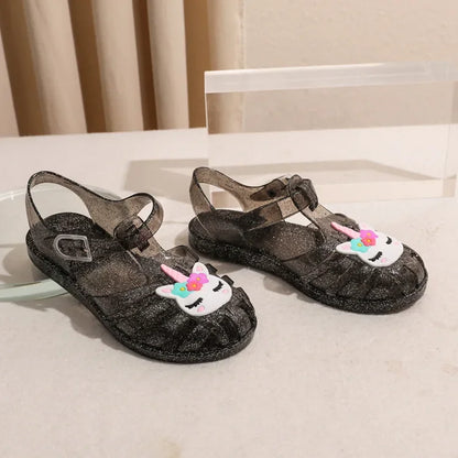New Child Sandal Cute Girl Boy Beach Cave Shoe Transparent Glitter Jelly Crystal Kid Princes Shoe Breathable Roman Beach Sandal