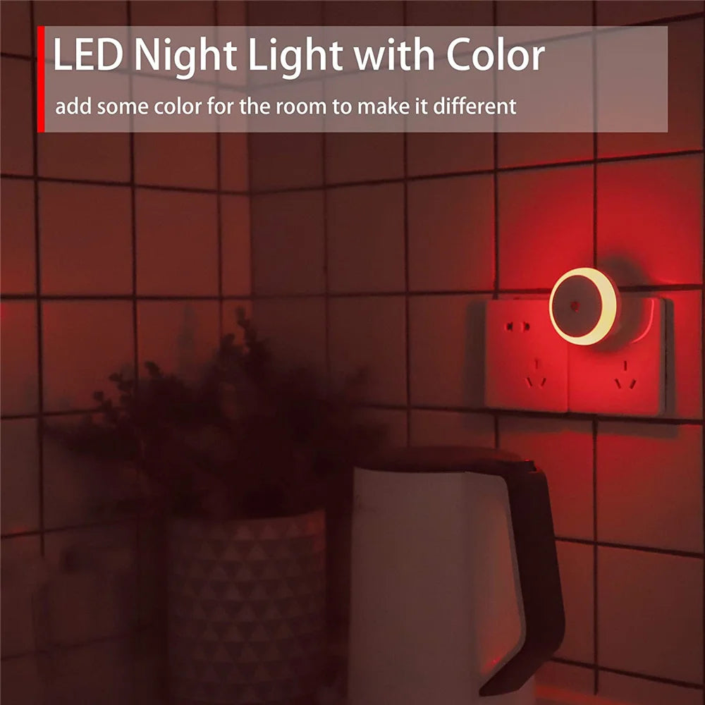 LED Night Light Smart Night Sensor Round Plug in Wall Night Lamp Bathroom Home Kitchen Hallway Staireway Bedroom Nightlight