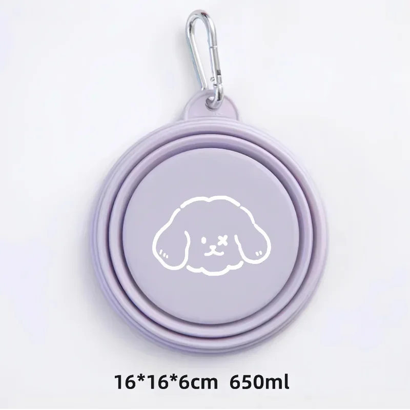 350/650ml Collapsible Pet Travel Bowl Leakproof Silicone Dog & Cat Food Water Dish Portable Outdoor Feeder with Carabiner Clip