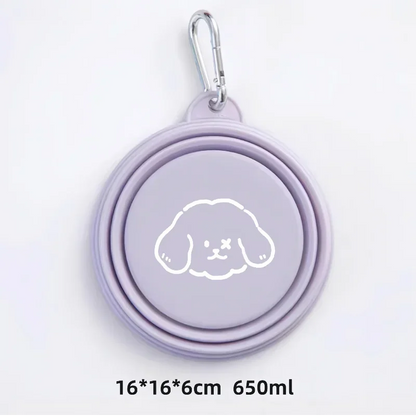 350/650ml Collapsible Pet Travel Bowl Leakproof Silicone Dog & Cat Food Water Dish Portable Outdoor Feeder with Carabiner Clip