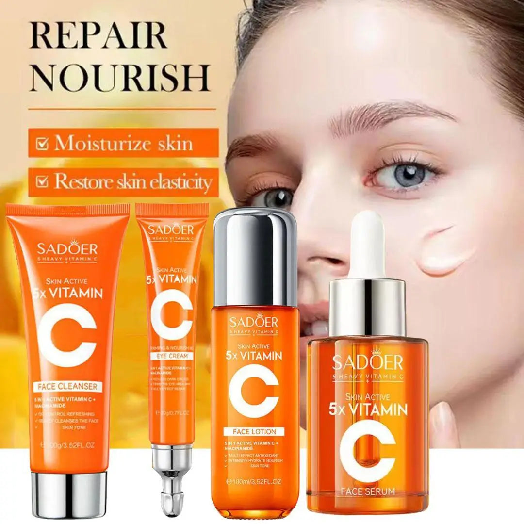 Vitamin C Skincare Set Collagen,hyaluronic Acid,glycerin 5 Fold Vitamin C Skincare Series Moisturizing Serum Face Care Set