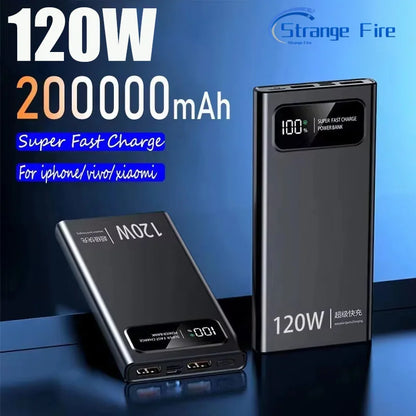200000mAh Portable Power Bank External Battery High-capacity 120W Super Fast Charging LED Digital Display For Phone Durable Hot