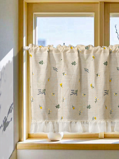Linen Embroidery Curtain Small Fresh Curtain Rustic Wind Drift Window Curtain Ambience Sense Short Curtain