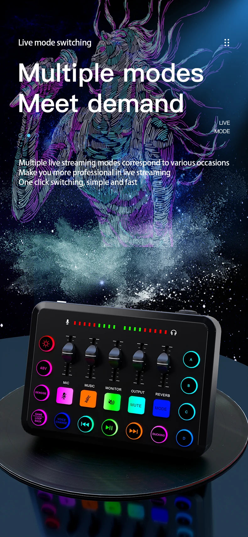 Likheung F11 Live Sound Card Streaming 5-Channel Mixer Sound Card Audio Mixer Professional Studio for Game Voice Podcast Live