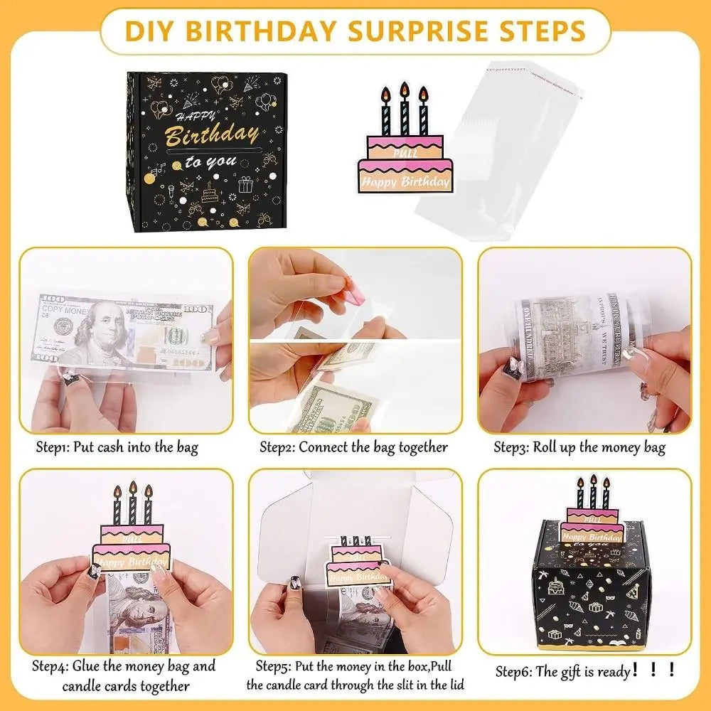 New Birthday Cash Pull Gift Box Money Pulling Box Cash Gift Box Cash Black Money Clip Funny Surprise Birthday Cake Decoration