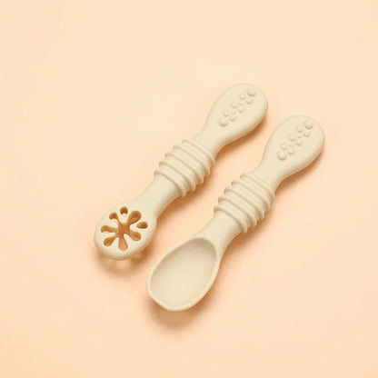 Food Grade Silicone Baby Training Fork Spoon Set for Teeth Grinding Complementary Rice Paste Baby Feeding Tableware