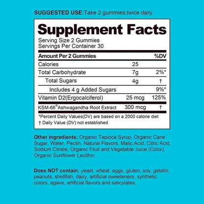 Ashwagandha Gummies - Improve Energy, Keep Youthful, Reduce Food Cravings, Regulate Thyroid Hormone Levels