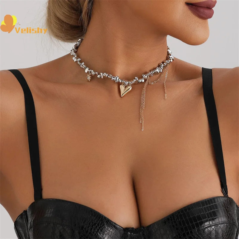 Fashion Trend Accessories Simple Exquisite Love Fringe Pendant Irregular Beaded Necklace For Women Holiday Gifts Alloy Jewelry