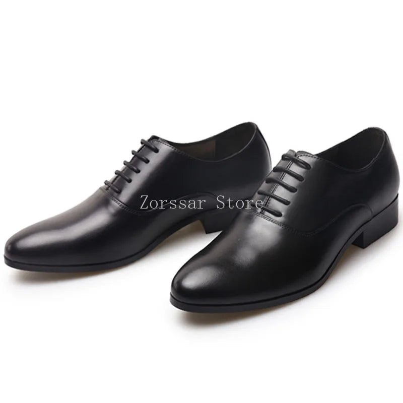 3CM Heels Men Wedding Shoes Genuine Leather White Black Oxford Dress Business Suit Shoe Lace Up Point Toe Formal Shoes Handmade