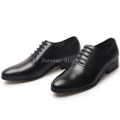 3CM Heels Men Wedding Shoes Genuine Leather White Black Oxford Dress Business Suit Shoe Lace Up Point Toe Formal Shoes Handmade